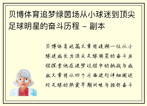 贝博体育追梦绿茵场从小球迷到顶尖足球明星的奋斗历程 - 副本