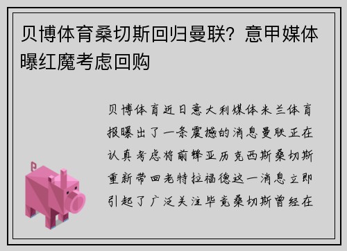 贝博体育桑切斯回归曼联？意甲媒体曝红魔考虑回购